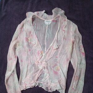 Silk Sheer Pink Floral Top with Silver threads